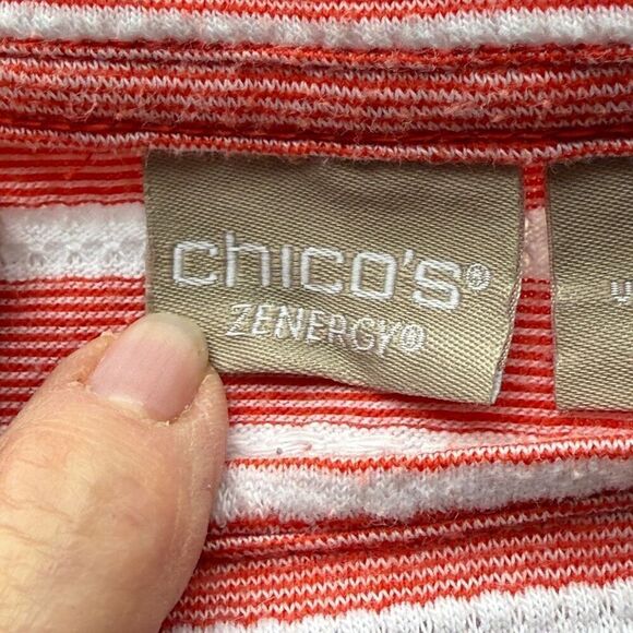 Chico's Xenergy Striped 3/4 Sleeve Shirt Red White Size 8/10 - Picture 5 of 10